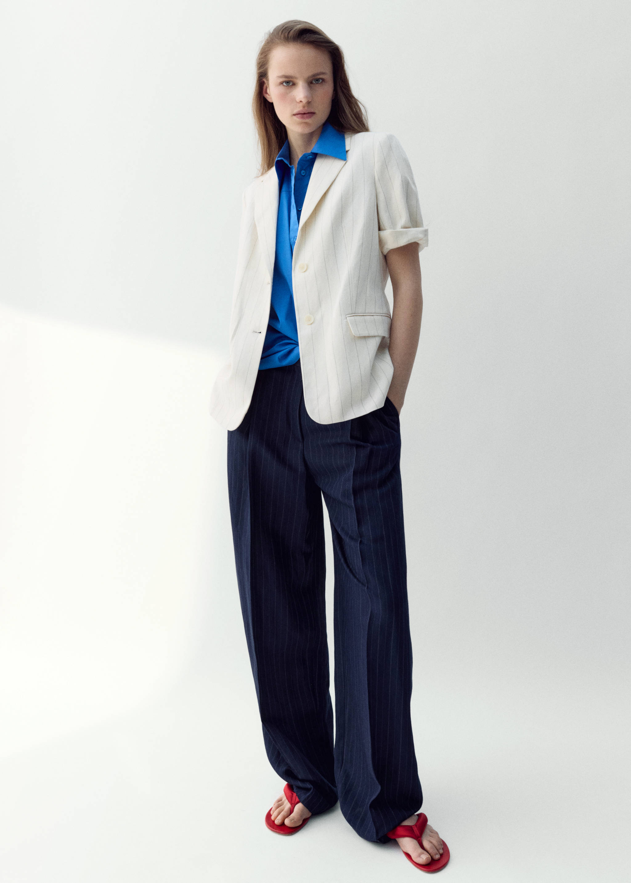 Linen suit jacket with belt - General plane