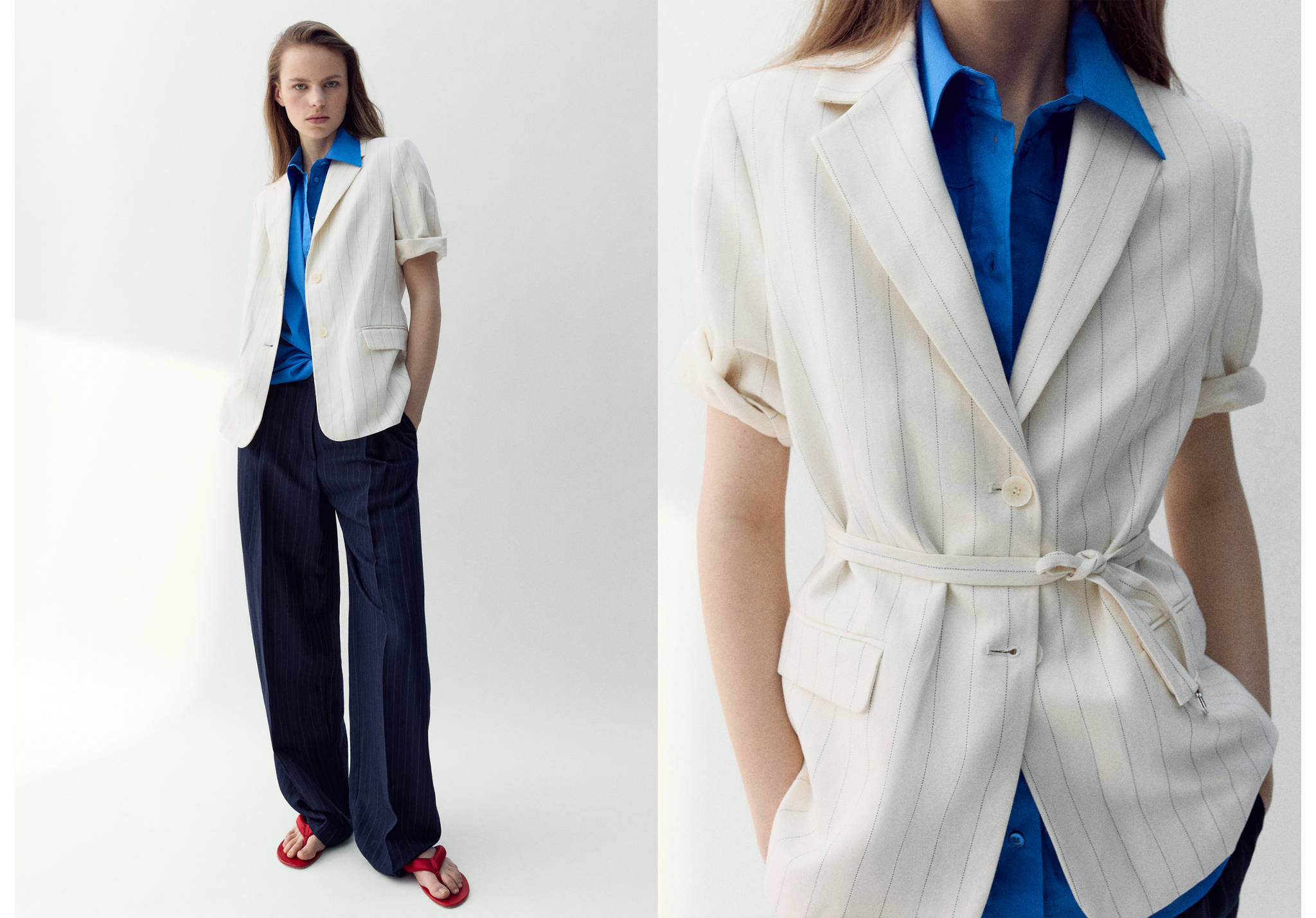 بليزر بذلة من الكتان بحزام - رؤية بانورامية