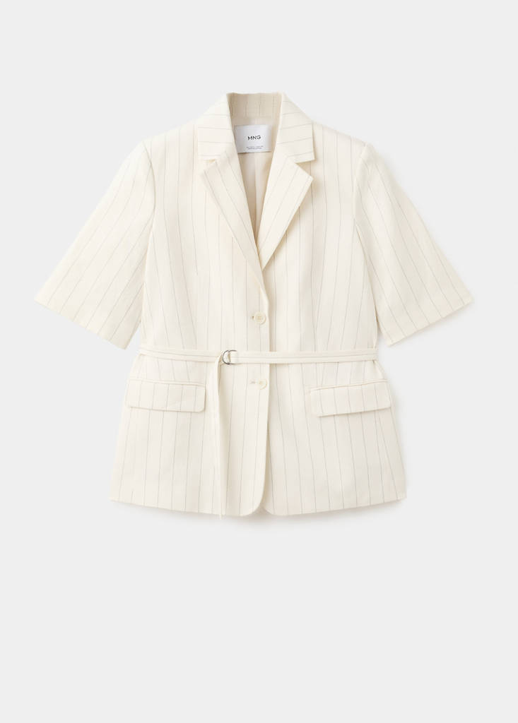 Linen suit jacket with belt — Ecru