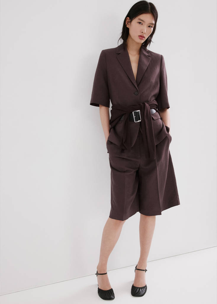 Linen suit jacket with belt — Purple