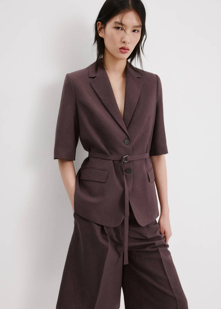 Linen suit jacket with belt — Purple