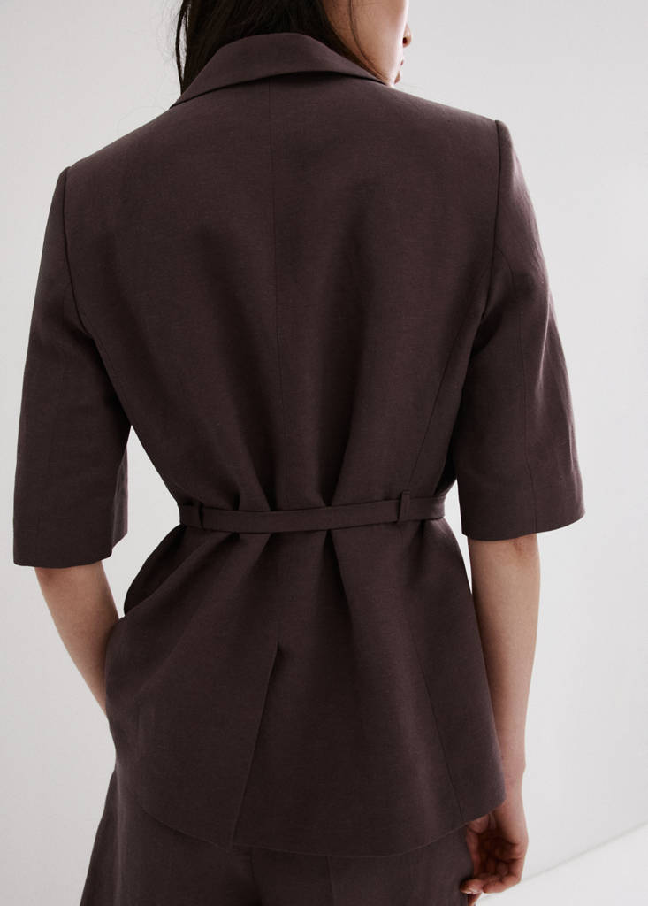 Linen suit jacket with belt — Purple