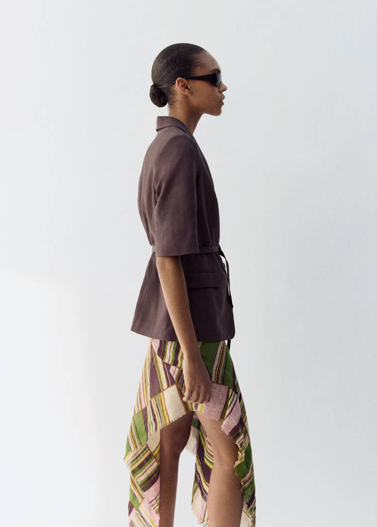 Linen suit jacket with belt — Purple