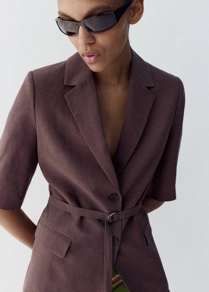 Linen suit jacket with belt — Purple