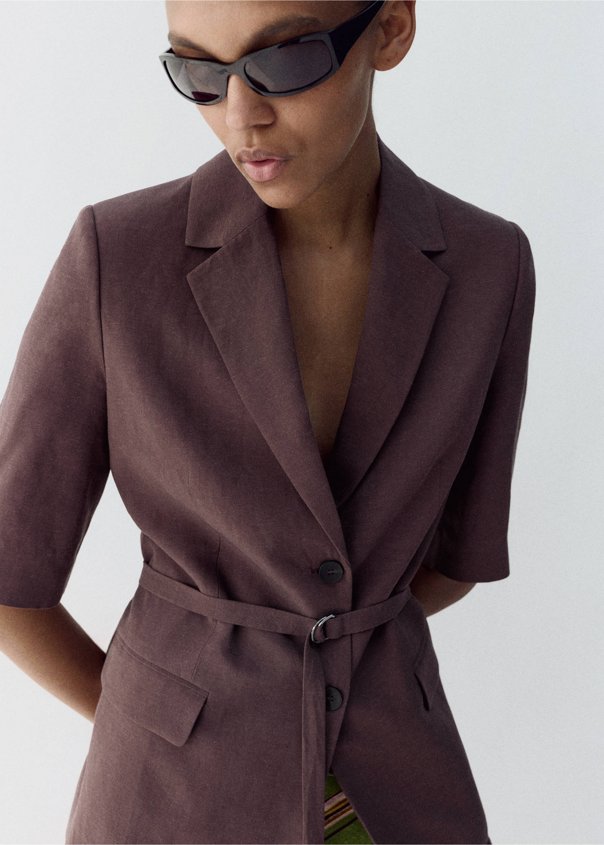 Blazer traje lino cinturón - Detalle del artículo 1, Morado. Ref: 27087782-01.