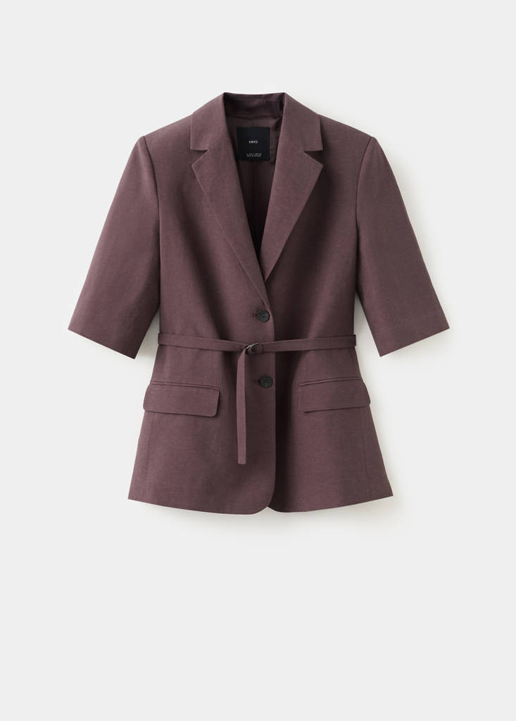 Linen suit jacket with belt — Purple