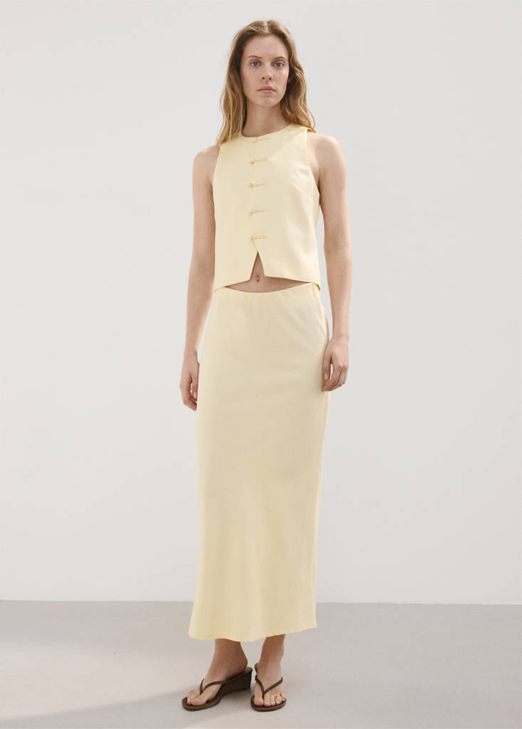 Linen-blend straight skirt — Vanilla
