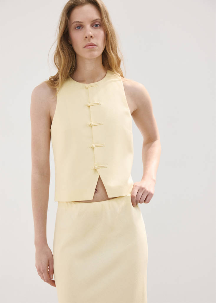Linen-blend straight skirt — Vanilla