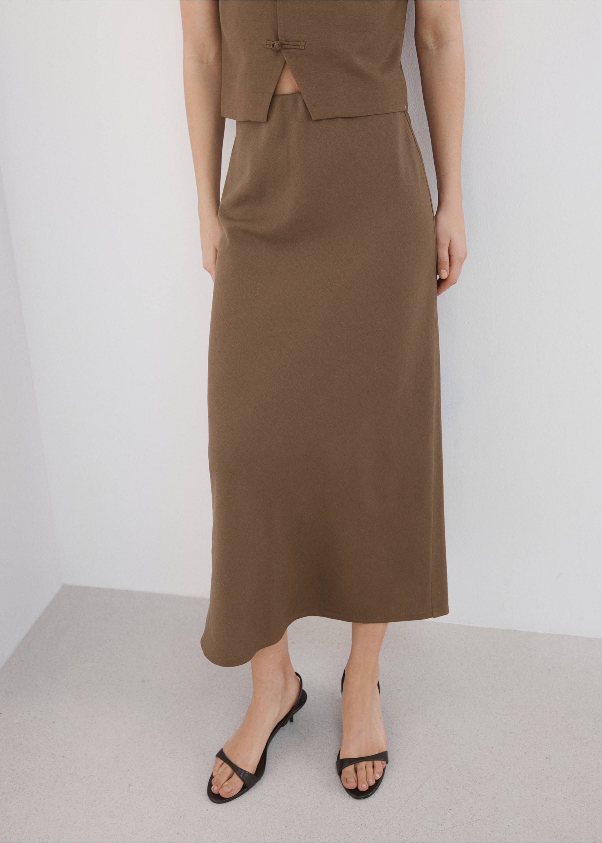 Linen-blend straight skirt - Medium plane, Brown. Ref: 27087783-00.