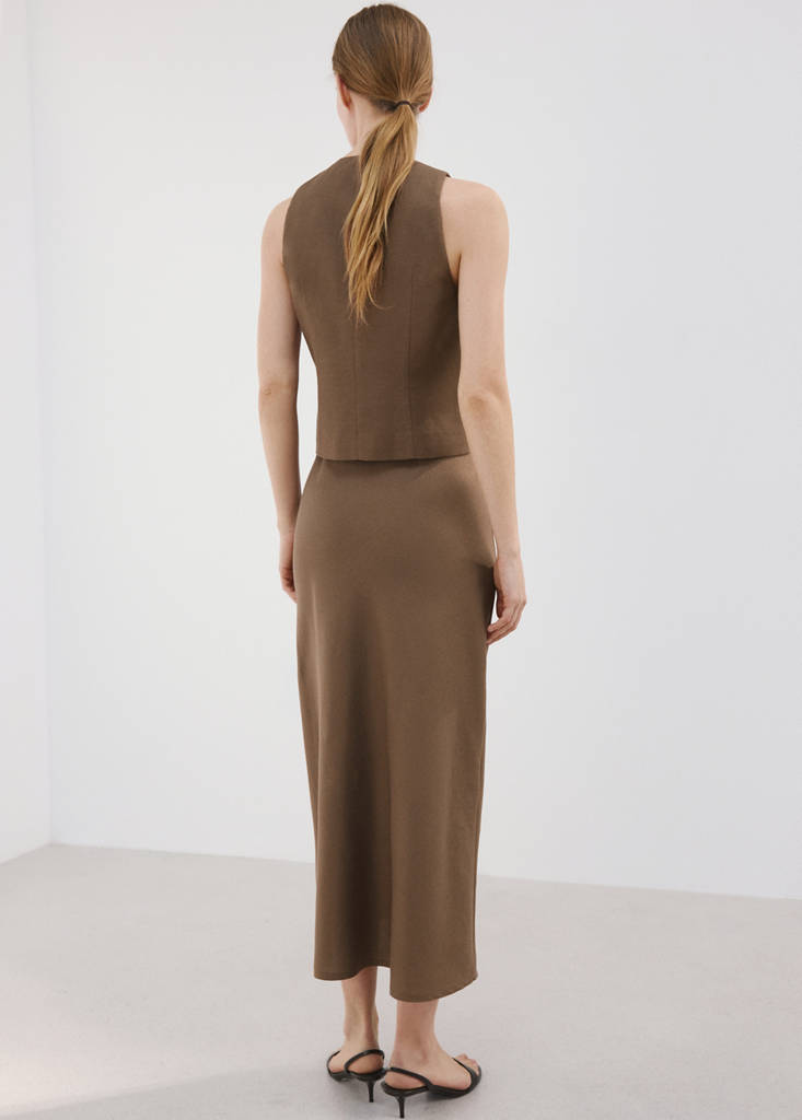 Linen-blend straight skirt — Brown
