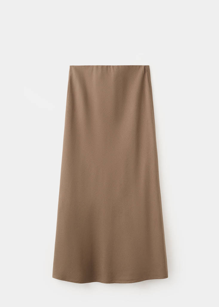 Linen-blend straight skirt — Brown