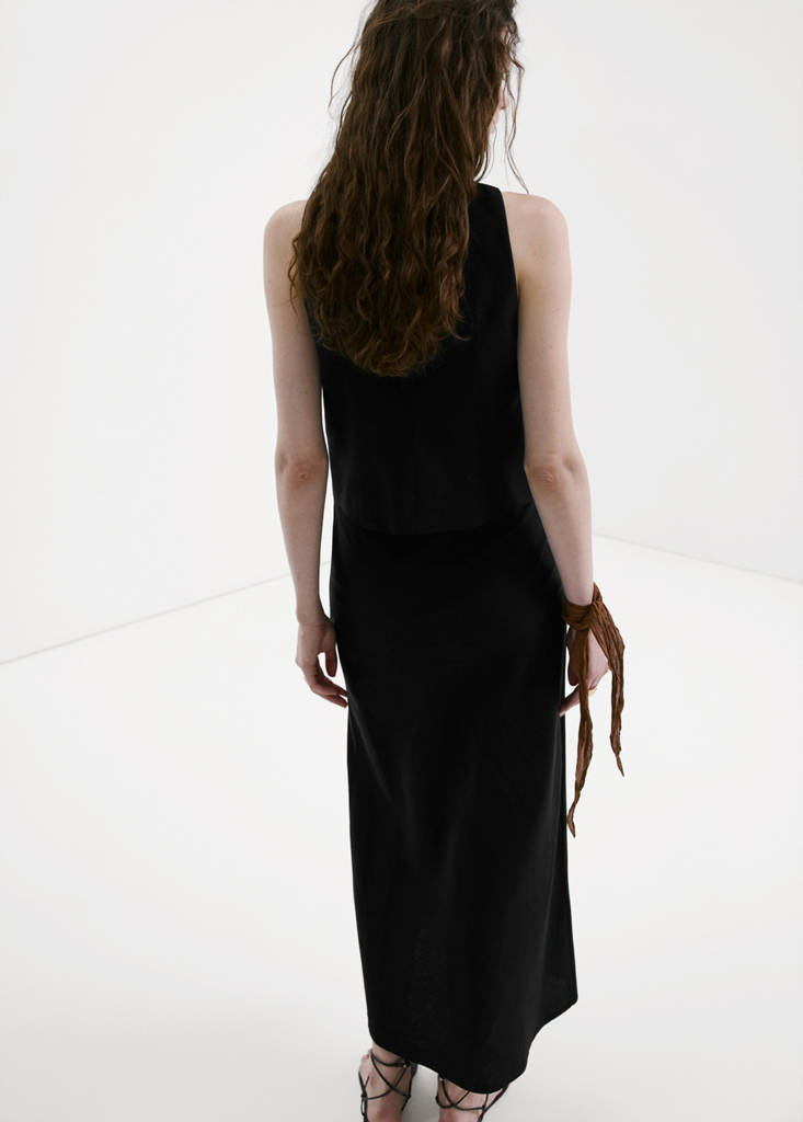 Linen-blend straight skirt — Black