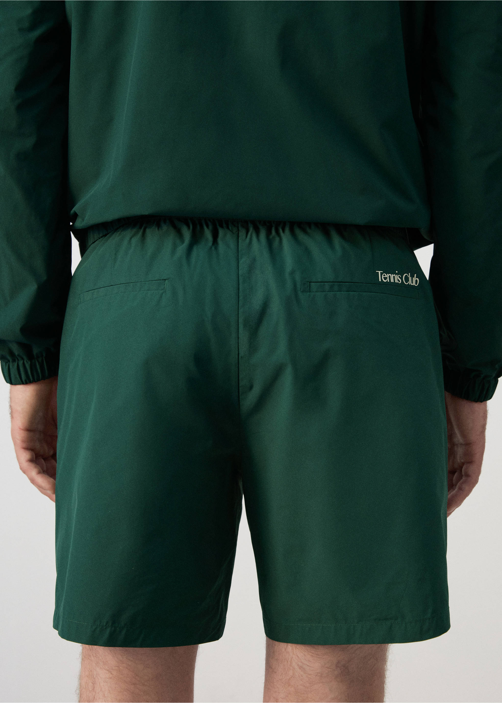 Regular fit embroidered bermuda shorts - Details of the article 6, Dark Green. Ref: 27087786-00.