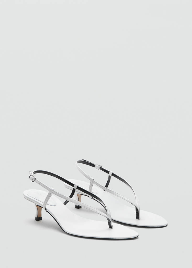 Heeled leather sandals with straps — White