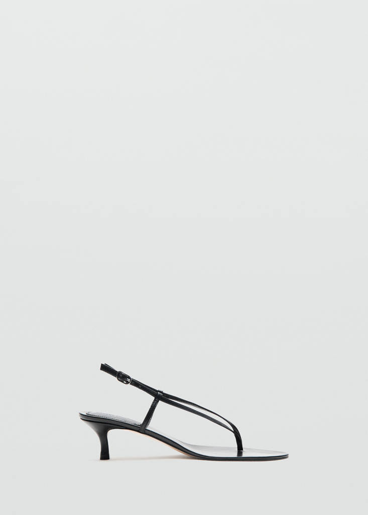 Heeled leather sandals with straps — Black