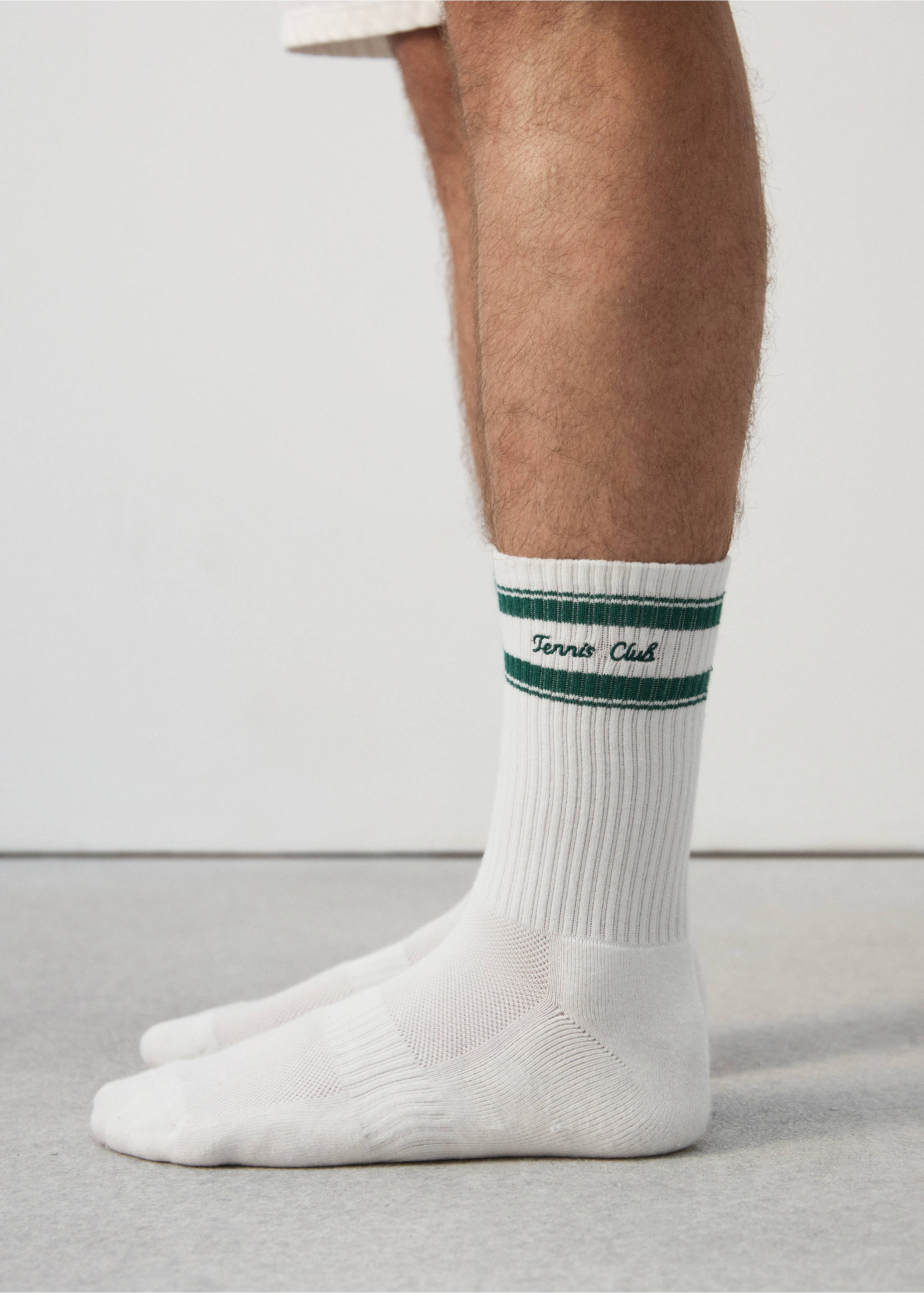 Striped socks with embroidered text - Details of the article 9, White. Ref: 27087790-00.