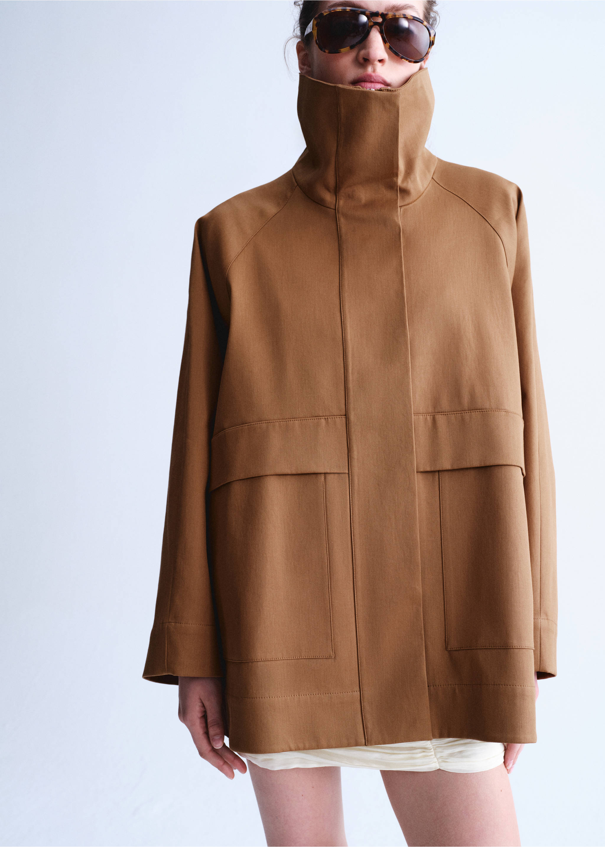 Oversized parka with funnel neck - Medium plane, Tobacco Brown. Ref: 27087799-00.