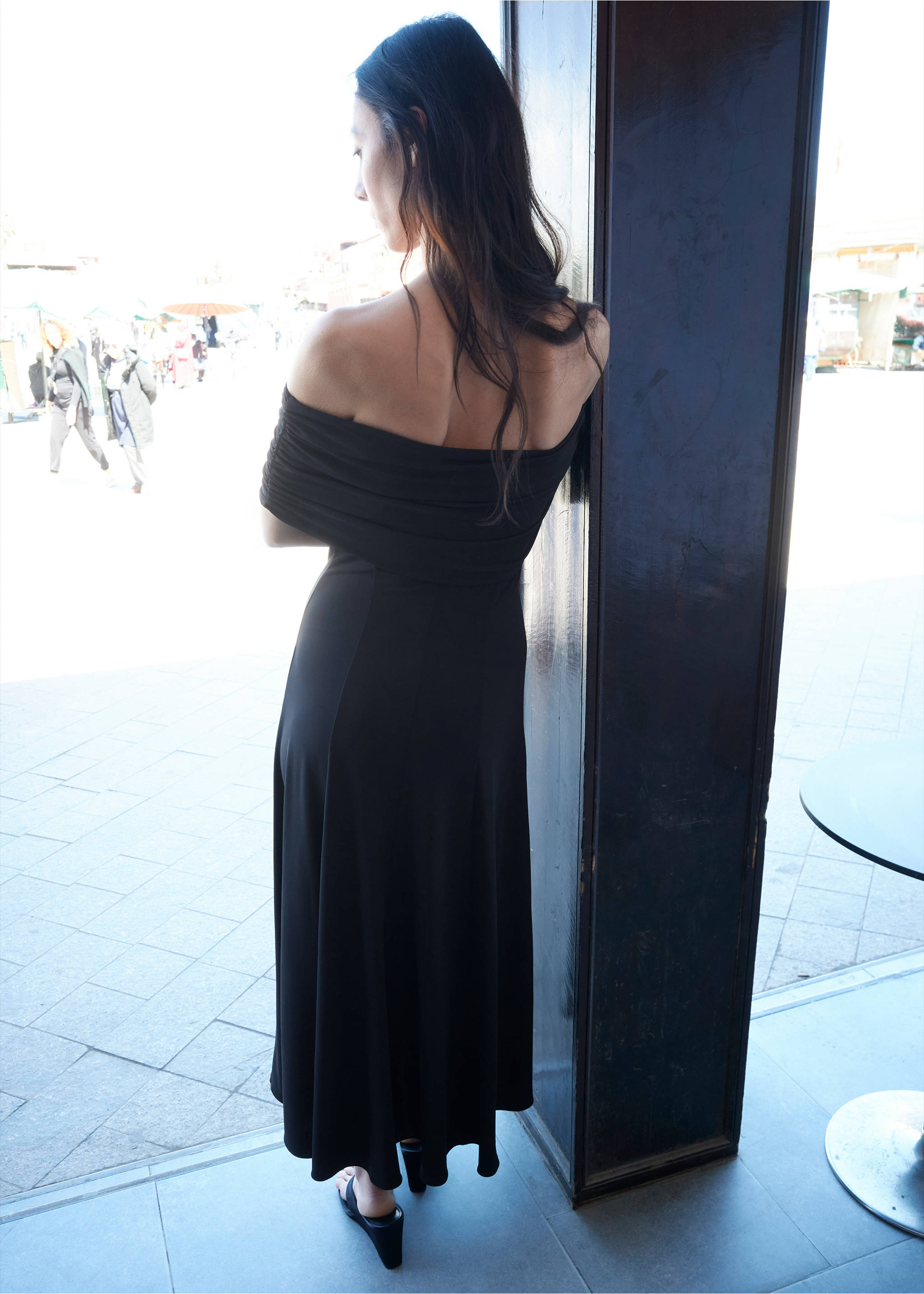 Vestido evasé palabra de honor - Reverso del artículo, Negro. Ref: 27087800-00.