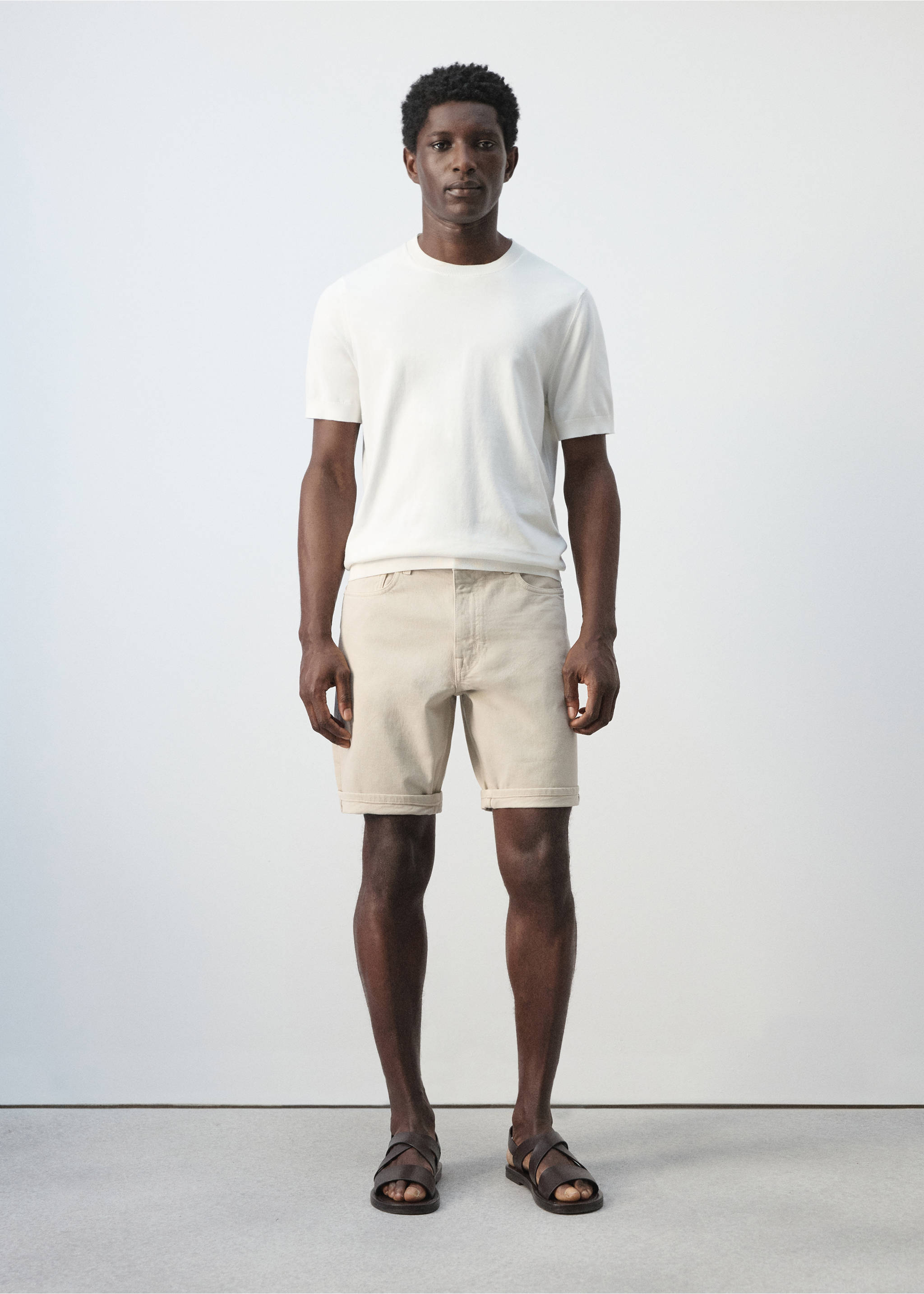 Bermuda en jean slim fit - Plan général, Beige. Ref: 27087894-00.