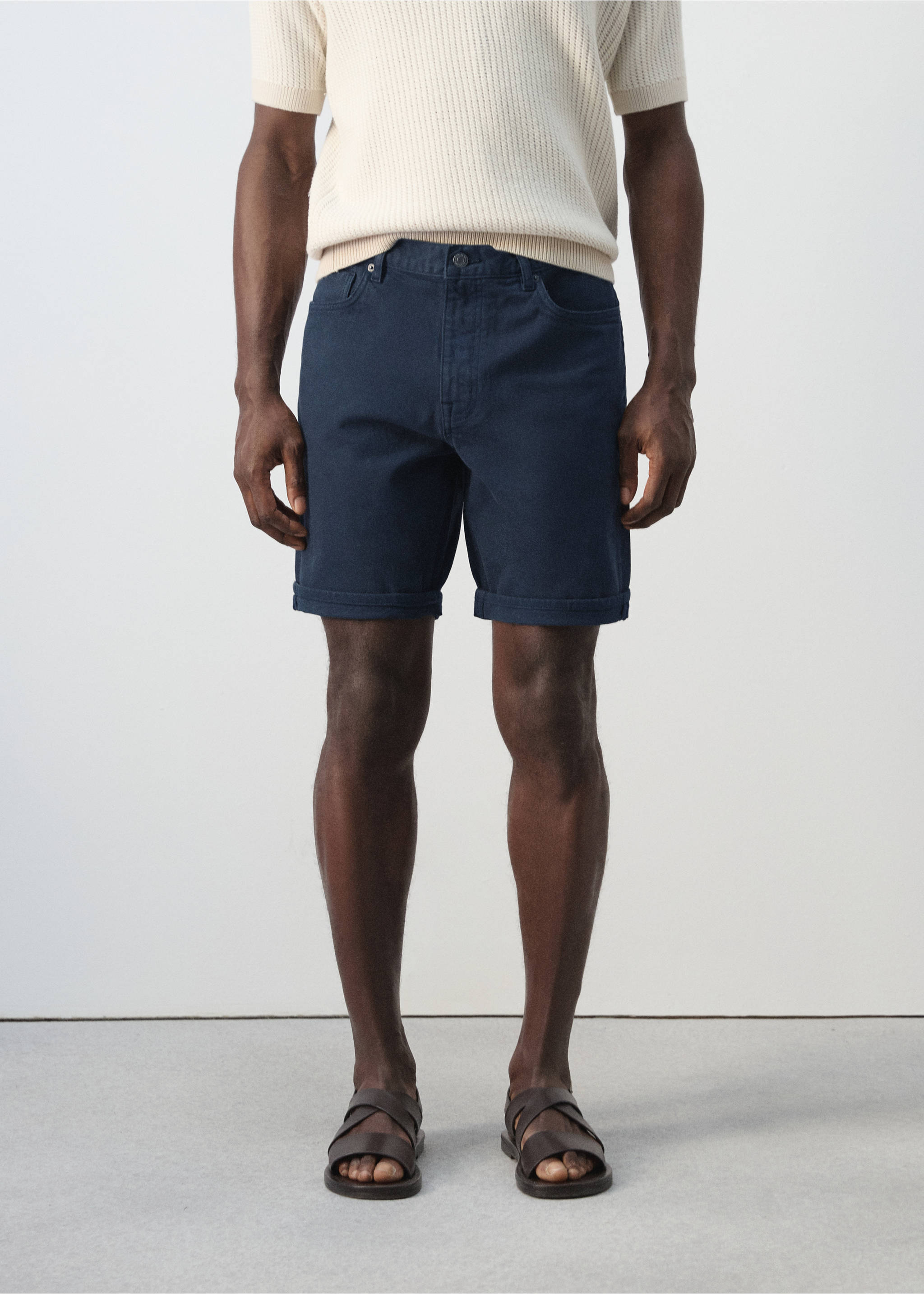 Bermuda en jean slim fit - Plan moyen, Bleu marine. Ref: 27087894-00.