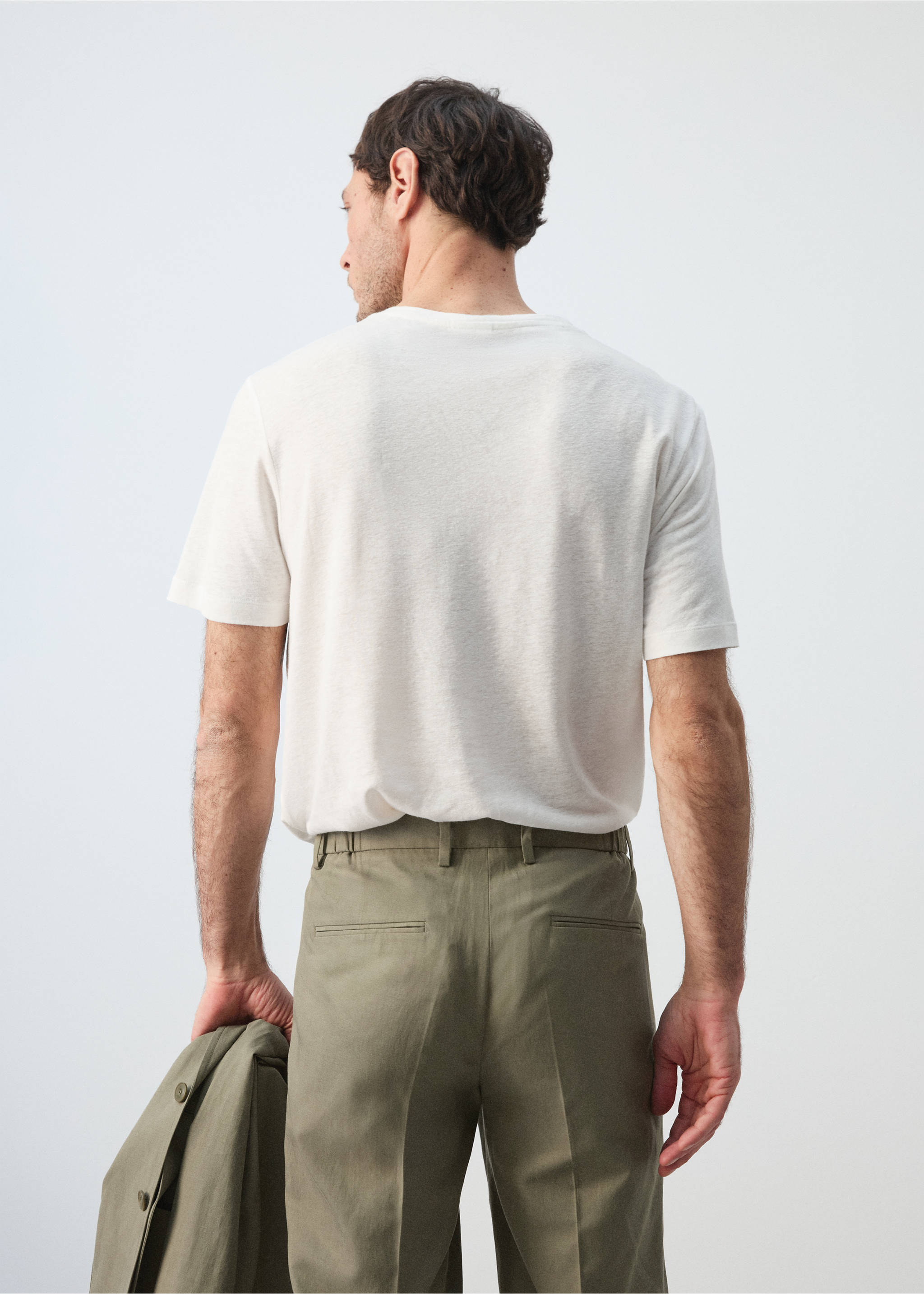 Льняная футболка slim fit - Обратная сторона изделия, Белый. Ref: 27087895-00.