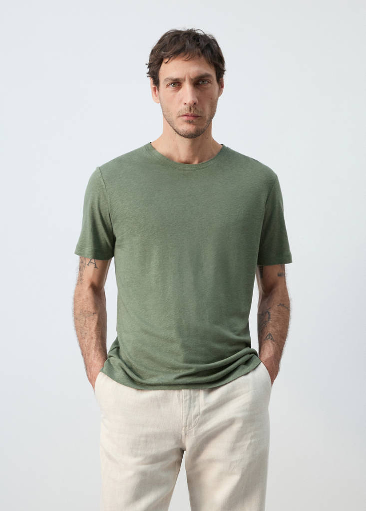 Linen blend T-shirt — Forest Green