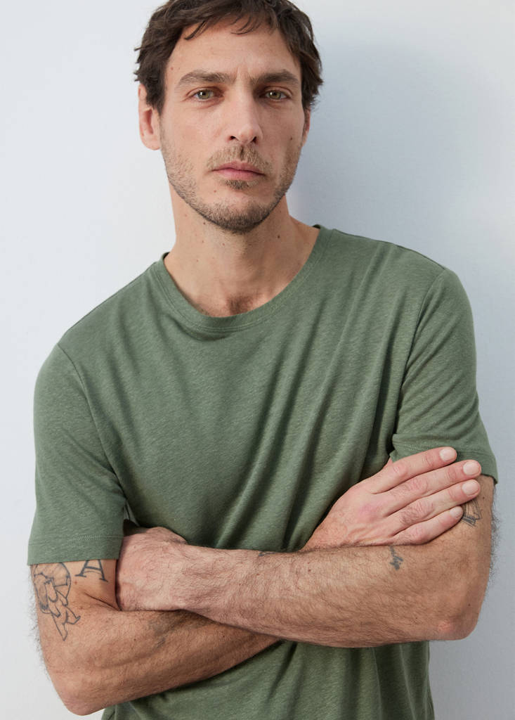 Linen blend T-shirt — Forest Green