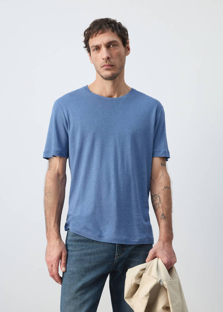 Linen blend T-shirt — China Blue