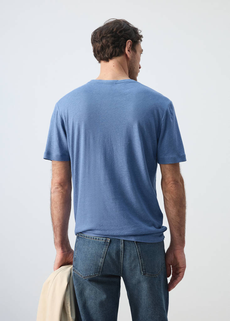 Linen blend T-shirt — China Blue