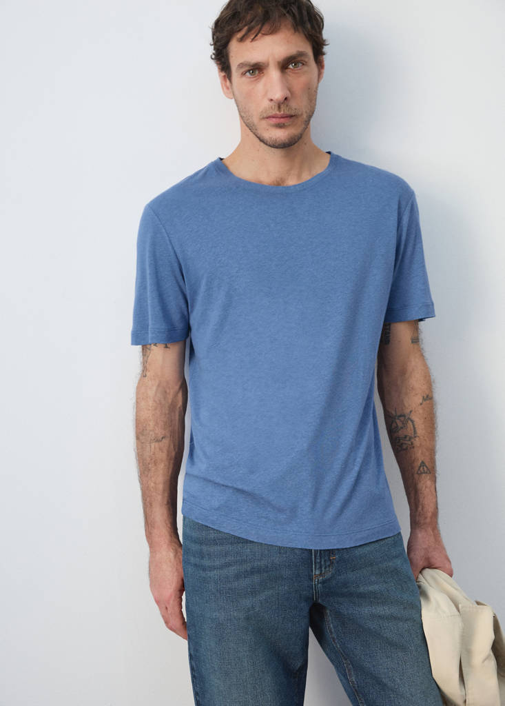 Linen blend T-shirt — China Blue