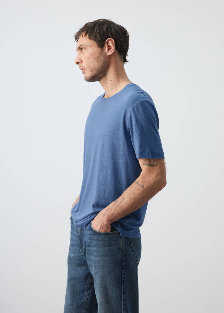 Linen blend T-shirt — China Blue