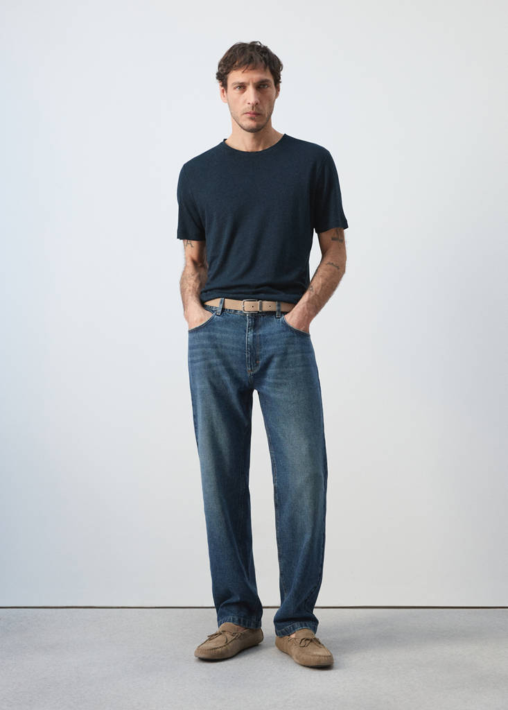 Linen blend T-shirt — Navy