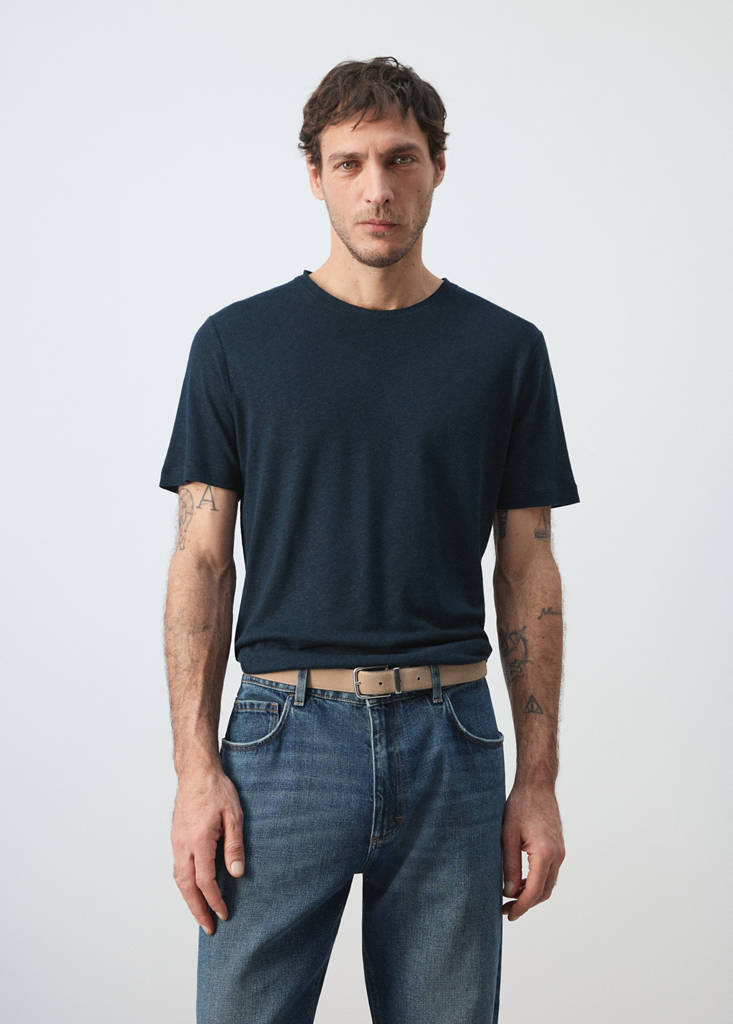 Linen blend T-shirt — Navy