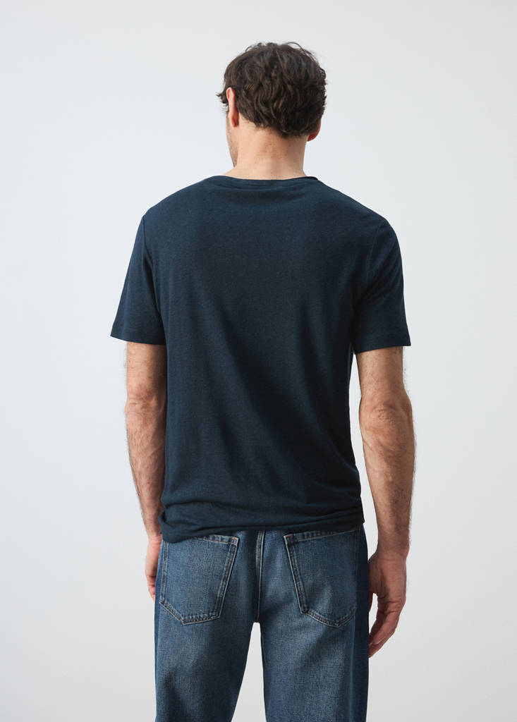 Linen blend T-shirt — Navy