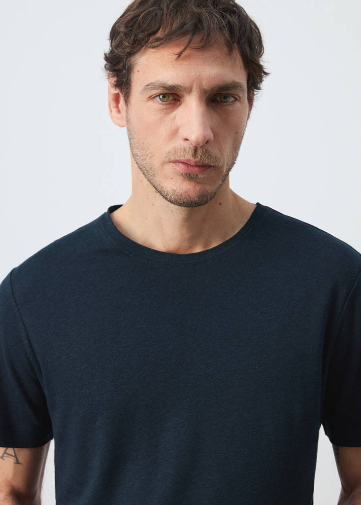 Linen blend T-shirt — Navy