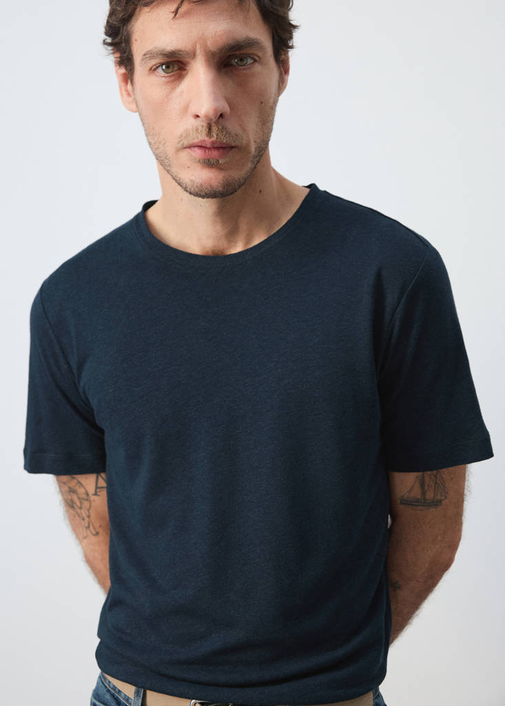 Linen blend T-shirt — Navy