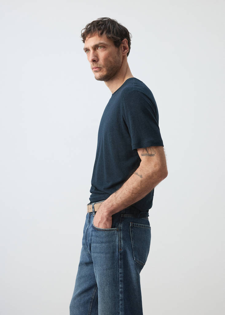 Linen blend T-shirt — Navy
