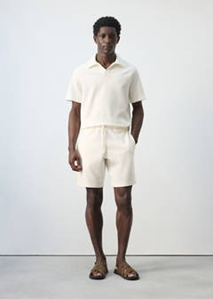 Textured cotton bermuda shorts with drawstring — White 2