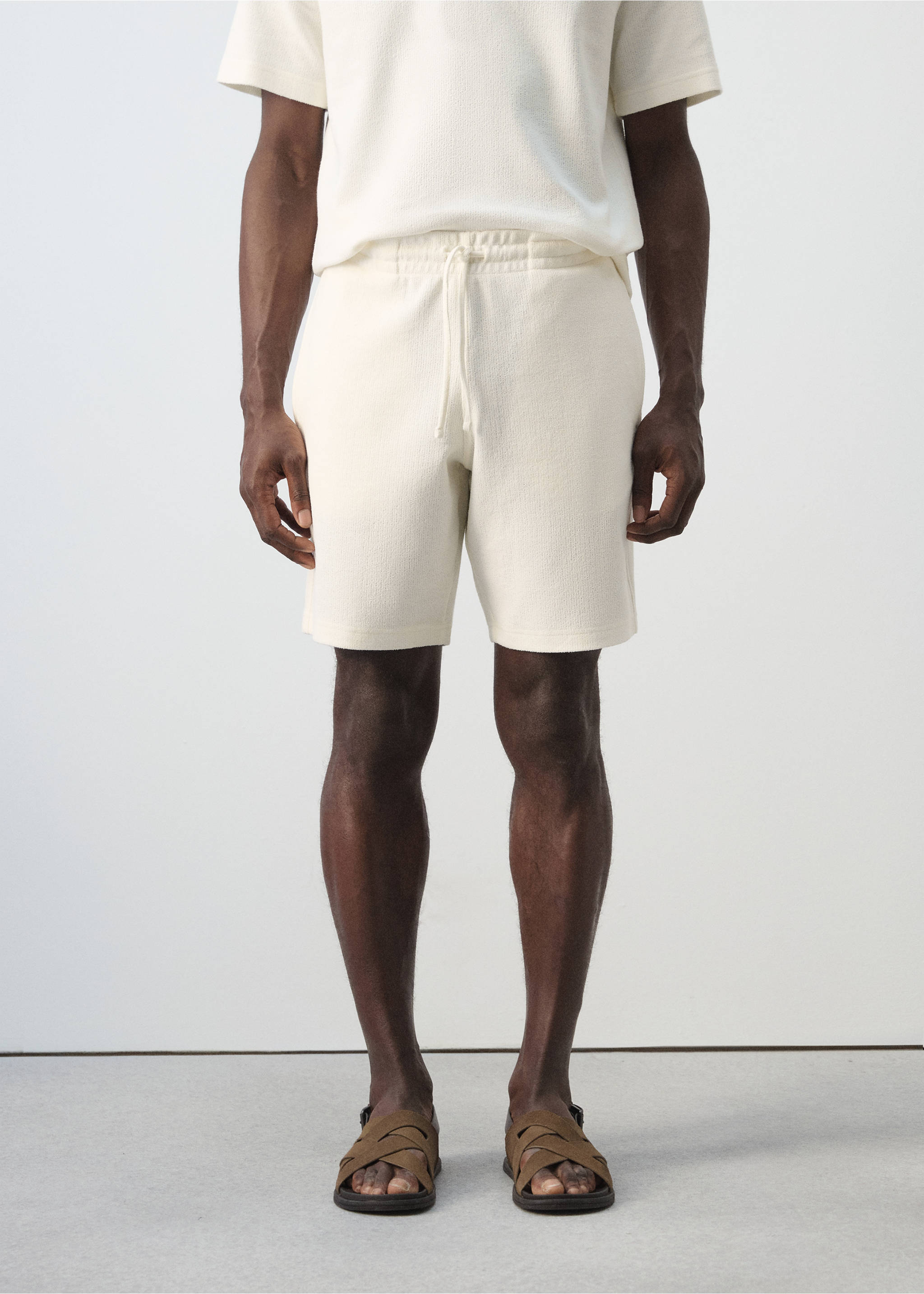 Textured cotton bermuda shorts with drawstring - Medium plane, White. Ref: 27087896-00.