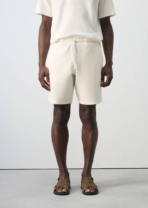 Textured cotton bermuda shorts with drawstring — White