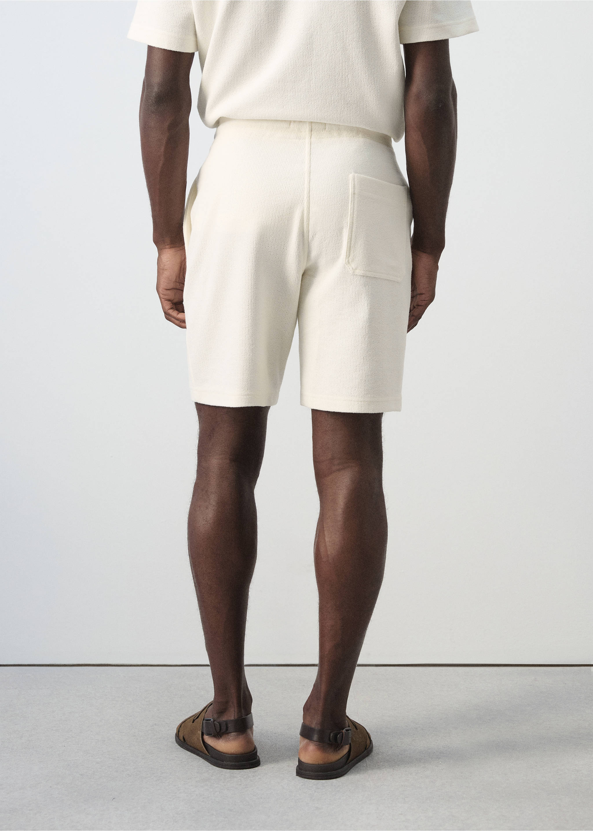 Textured cotton bermuda shorts with drawstring - Reverse of the article, White. Ref: 27087896-00.