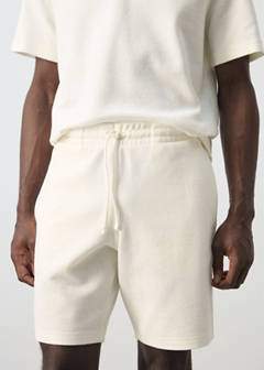 Textured cotton bermuda shorts with drawstring — White 4