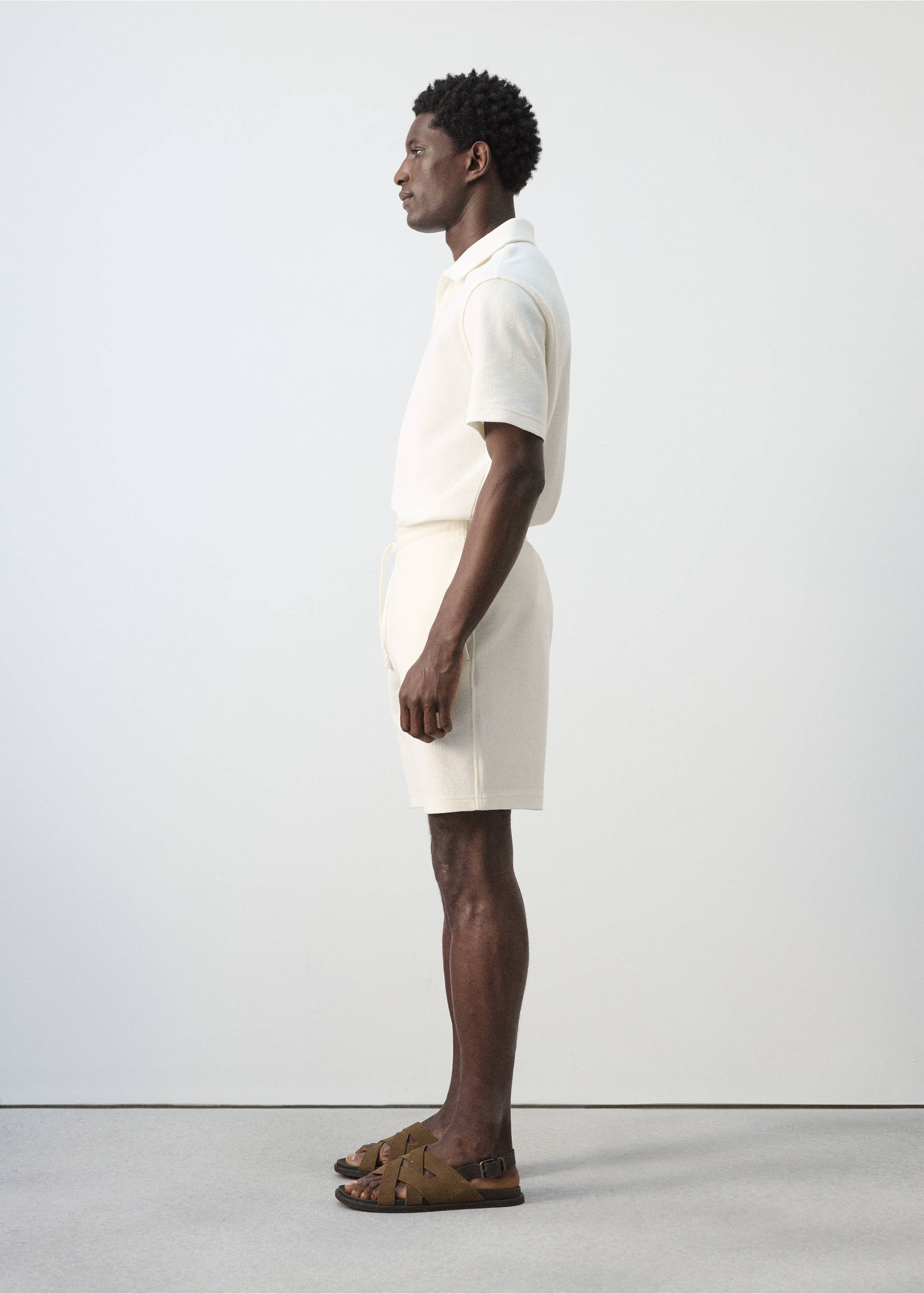Textured cotton bermuda shorts with drawstring - Details of the article 2, White. Ref: 27087896-00.
