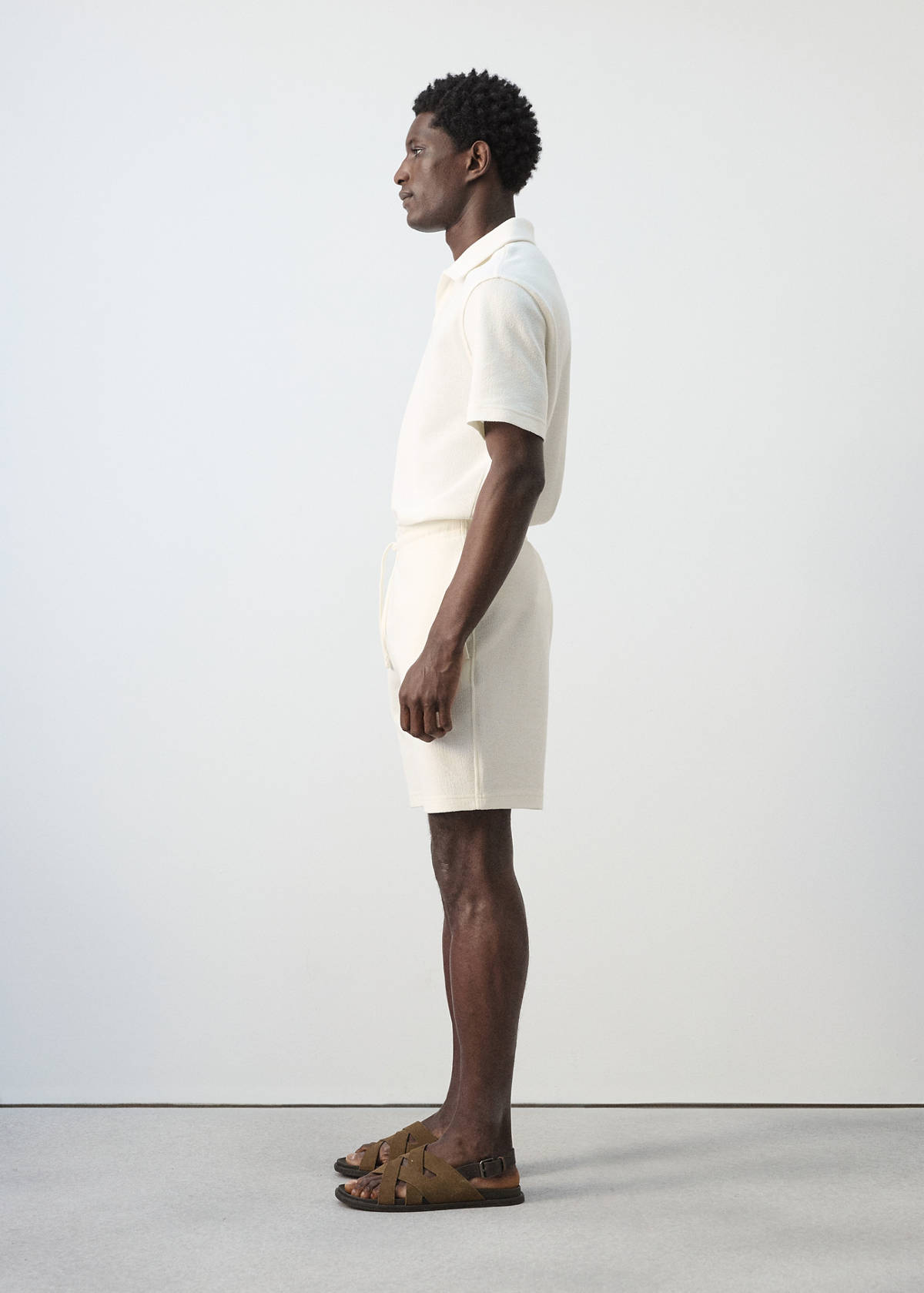 Textured cotton bermuda shorts with drawstring — White