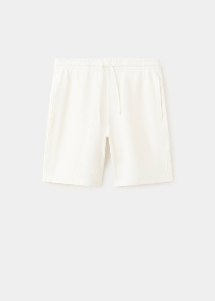 Textured cotton bermuda shorts with drawstring — White