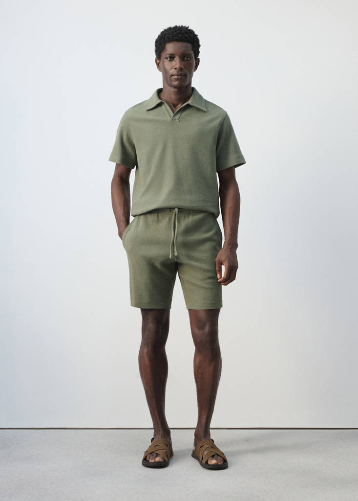 Textured cotton bermuda shorts with drawstring — Forest Green