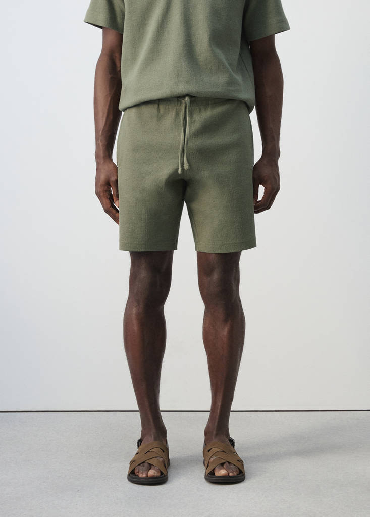 Textured cotton bermuda shorts with drawstring — Forest Green