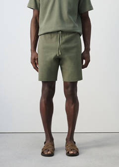Textured cotton bermuda shorts with drawstring — Forest Green 1