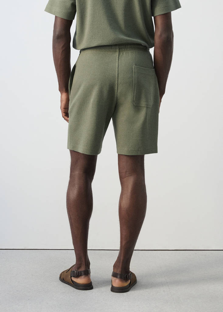 Textured cotton bermuda shorts with drawstring — Forest Green