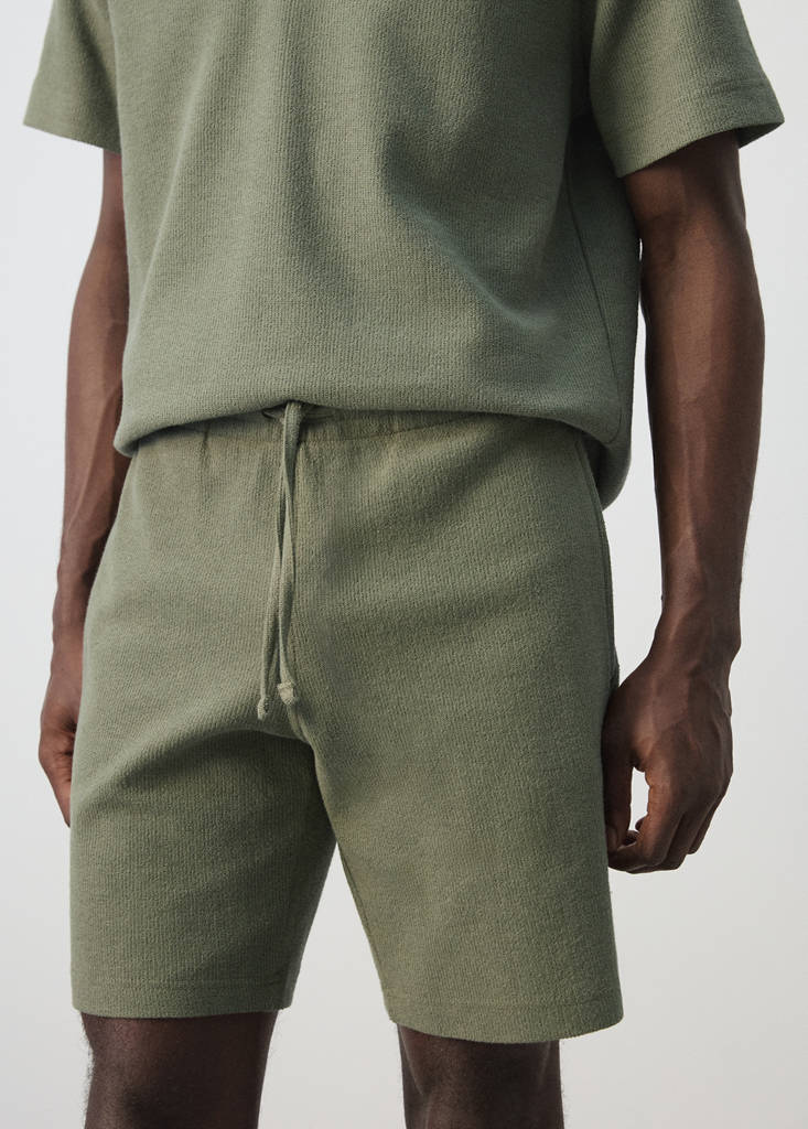Textured cotton bermuda shorts with drawstring — Forest Green